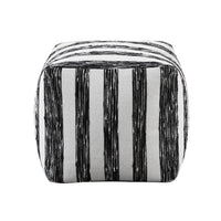 Modern Pouf Ottoman, Black White Wide Striped Jacquard, 16 Inch Square -BM336176