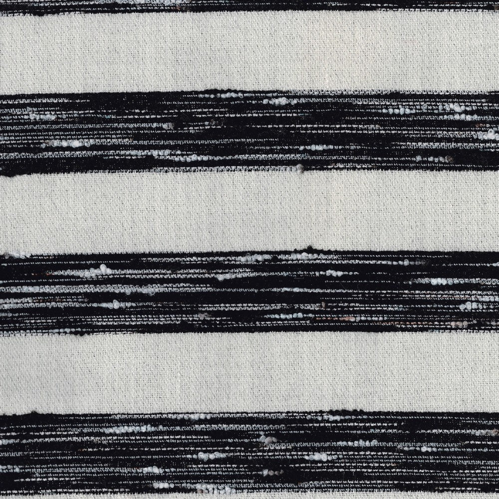 Modern Pouf Ottoman, Black White Wide Striped Jacquard, 16 Inch Square -BM336176