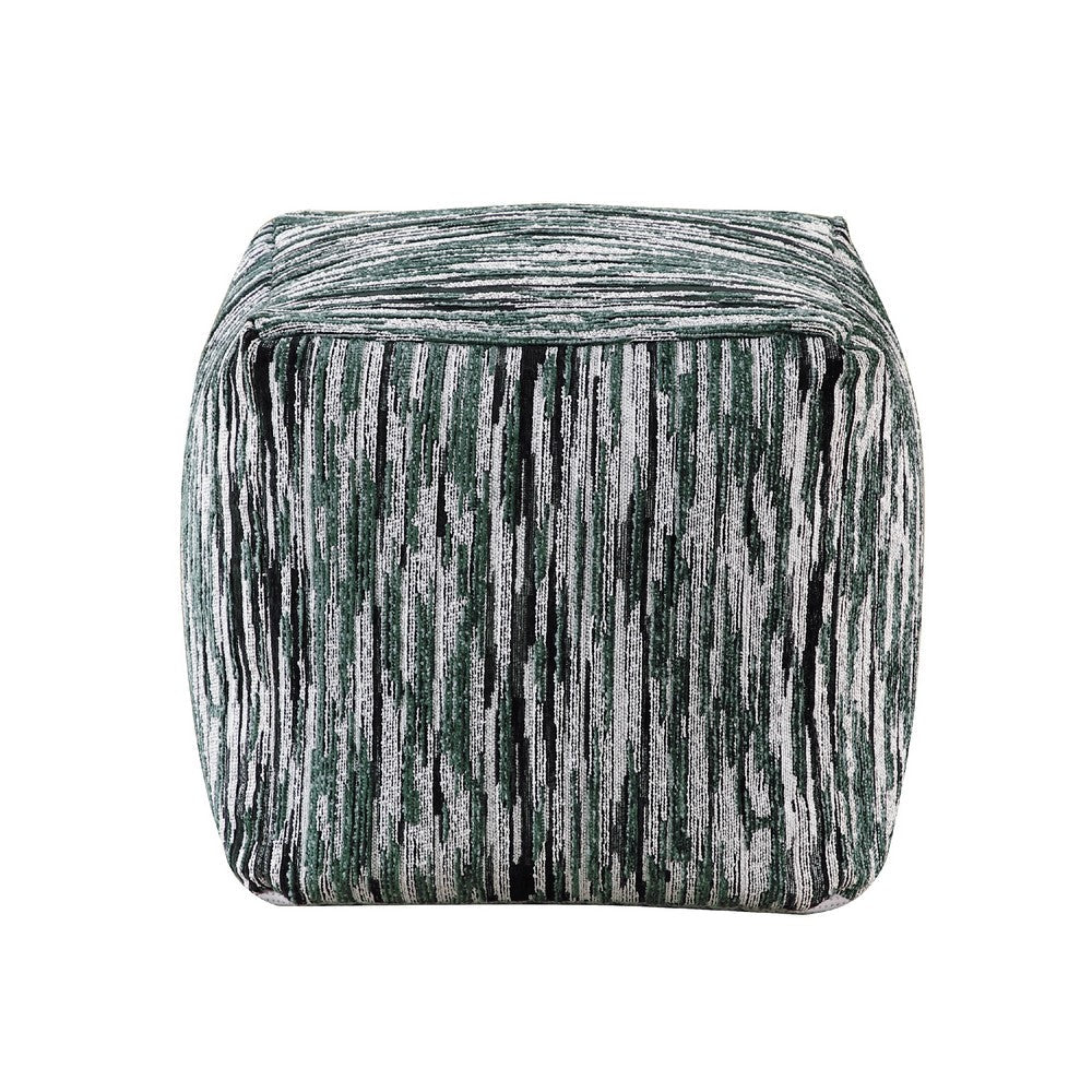 Modern Pouf Ottoman, Green White Curved Striped Jacquard, 16in Square -BM336177