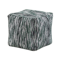 Modern Pouf Ottoman, Green White Curved Striped Jacquard, 16in Square -BM336177