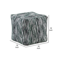 Modern Pouf Ottoman, Green White Curved Striped Jacquard, 16in Square -BM336177