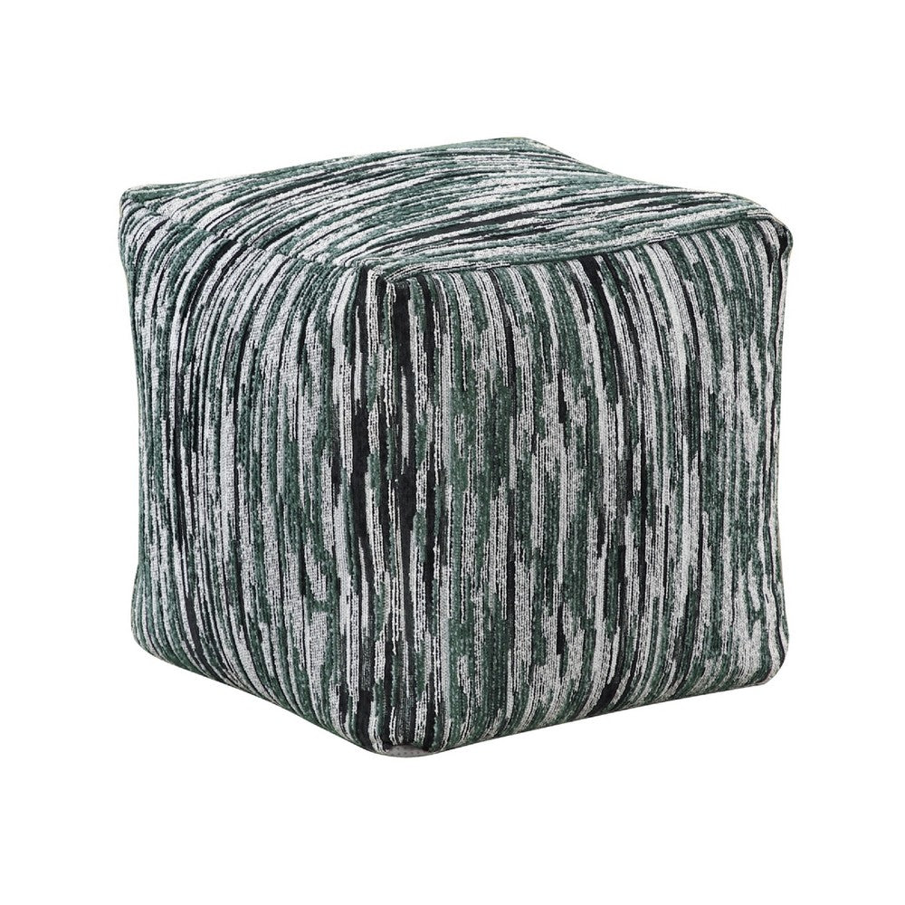 Modern Pouf Ottoman, Green White Curved Striped Jacquard, 16in Square -BM336177