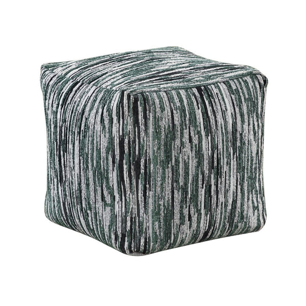 Modern Pouf Ottoman, Green White Curved Striped Jacquard, 16in Square -BM336177
