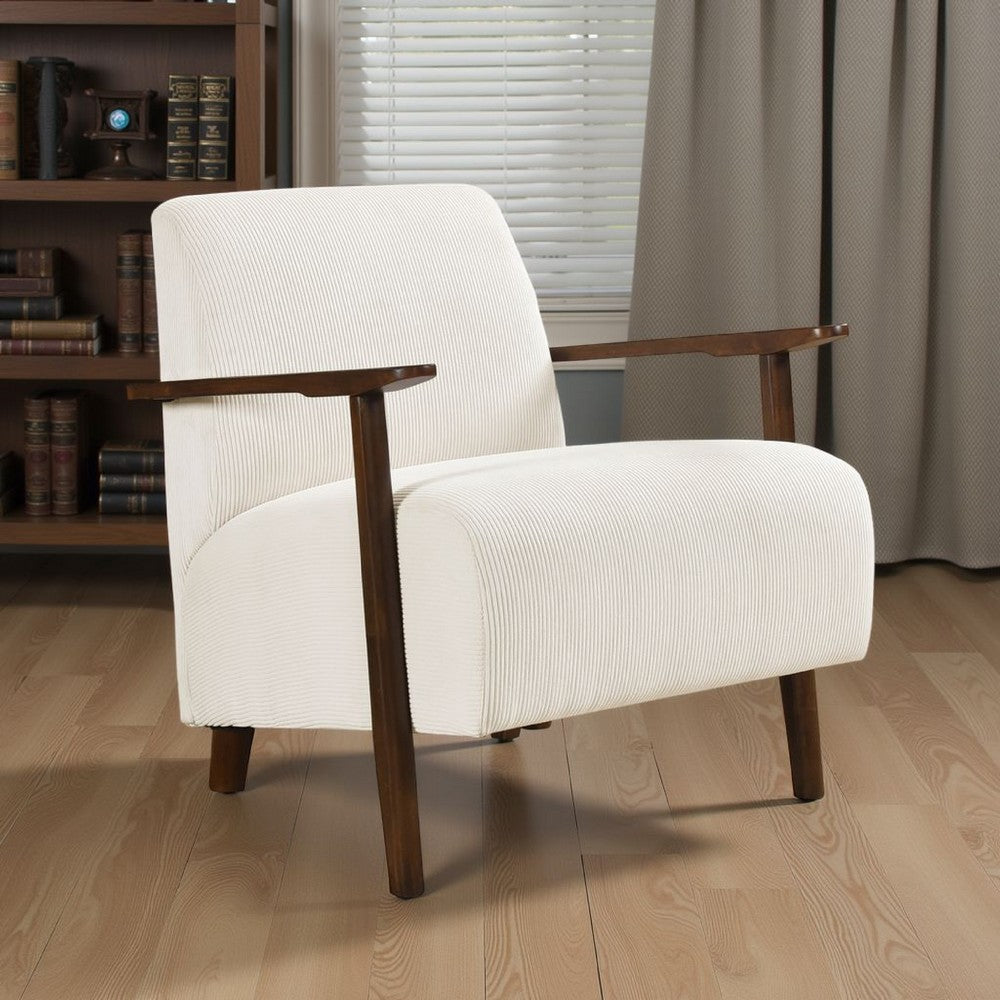 Bernie Accent Club Chair, Beige Corduroy, Dark Brown Solid Wood Frame -BM336178