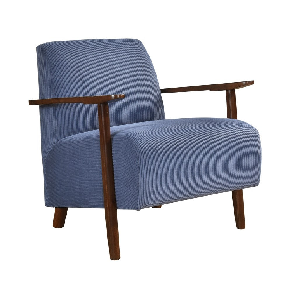 Bernie Accent Club Chair, Blue Corduroy, Dark Brown Solid Wood Frame -BM336179