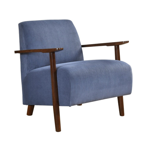 Bernie Accent Club Chair, Blue Corduroy, Dark Brown Solid Wood Frame -BM336179