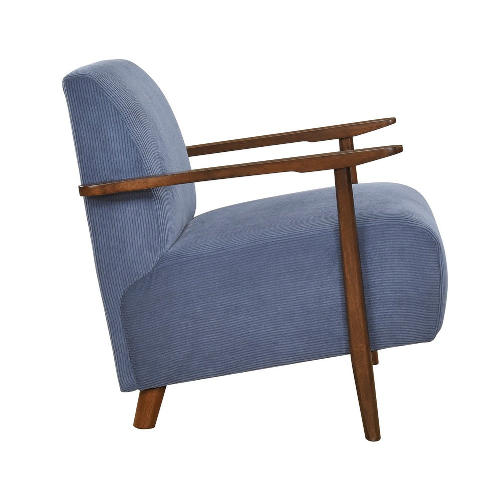 Bernie Accent Club Chair, Blue Corduroy, Dark Brown Solid Wood Frame -BM336179
