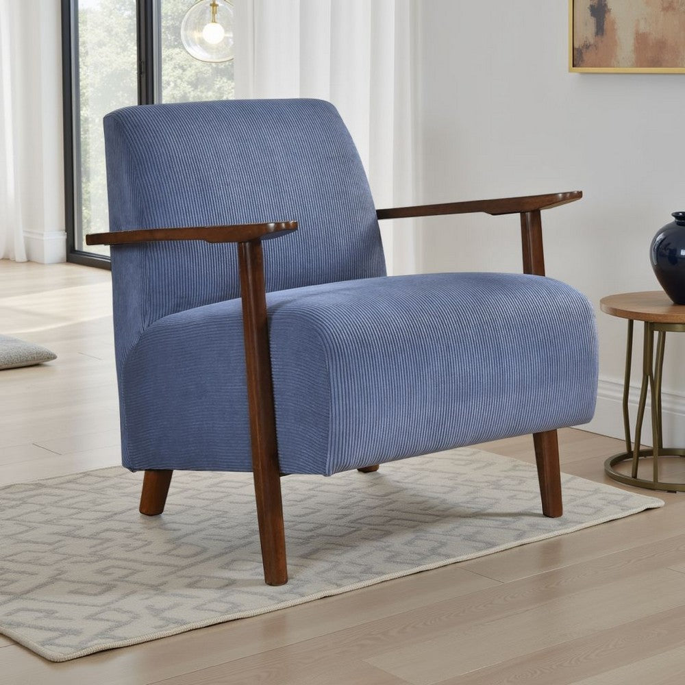 Bernie Accent Club Chair, Blue Corduroy, Dark Brown Solid Wood Frame -BM336179