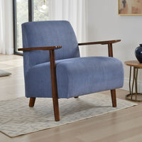 Bernie Accent Club Chair, Blue Corduroy, Dark Brown Solid Wood Frame -BM336179