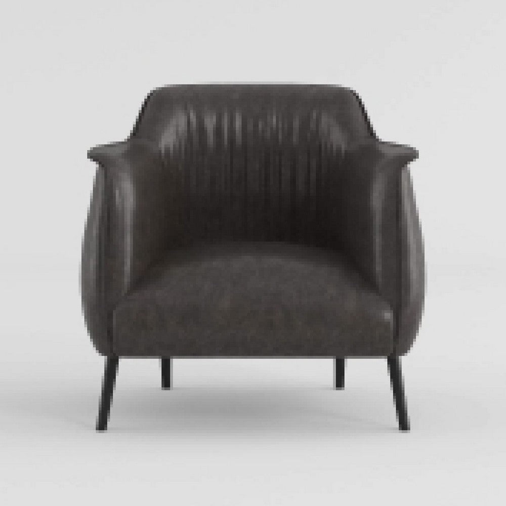 Leoni Accent Club Chair, Dark Brown Faux Leather, Flared Solid Wood -BM336180