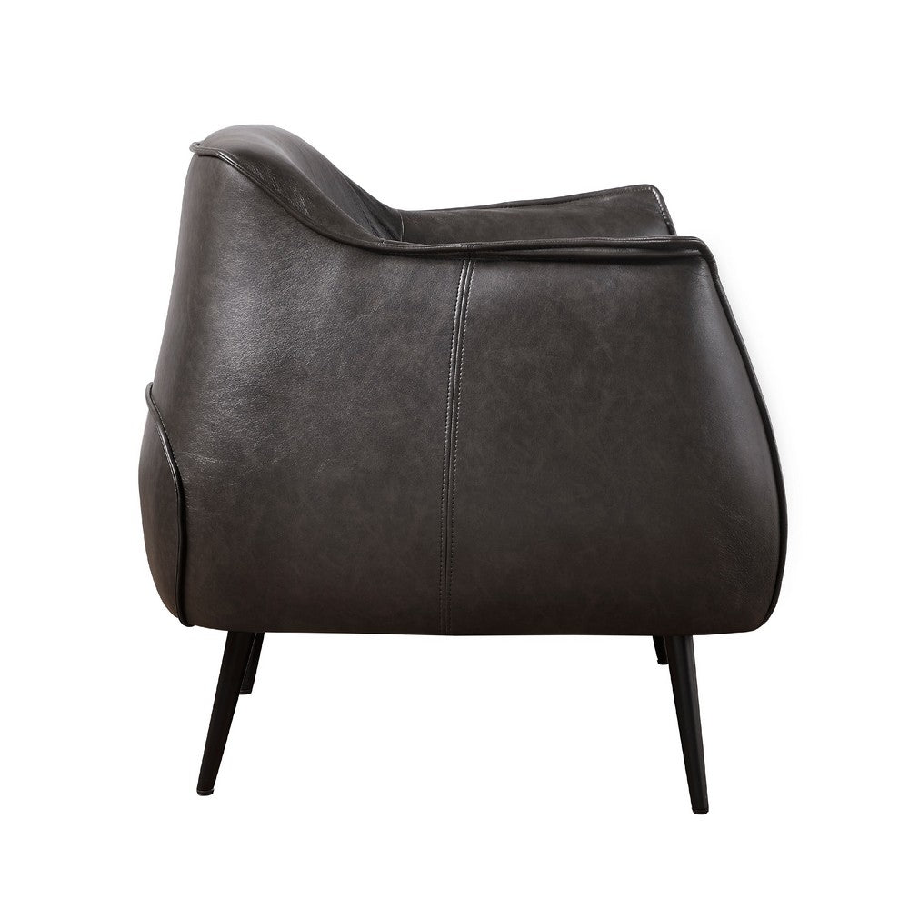 Leoni Accent Club Chair, Dark Brown Faux Leather, Flared Solid Wood -BM336180