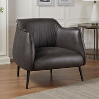 Leoni Accent Club Chair, Dark Brown Faux Leather, Flared Solid Wood -BM336180