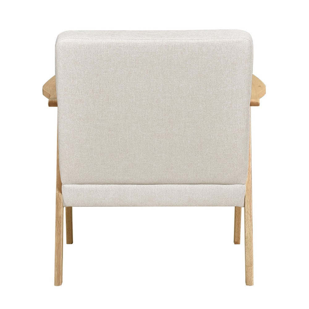 Cathy Accent Club Armchair, Soft Beige, Natural Brown Wood Frame -BM336181