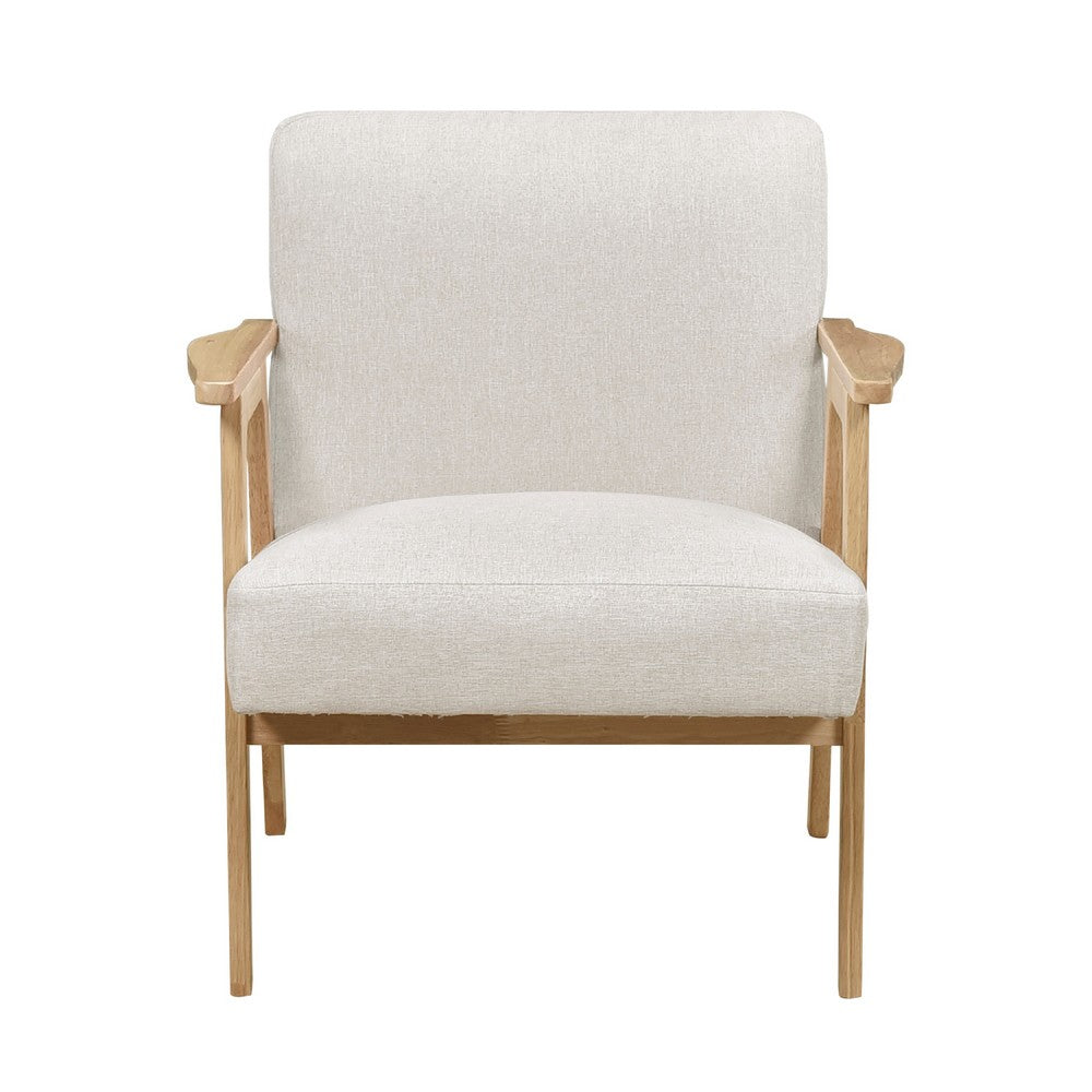 Cathy Accent Club Armchair, Soft Beige, Natural Brown Wood Frame -BM336181