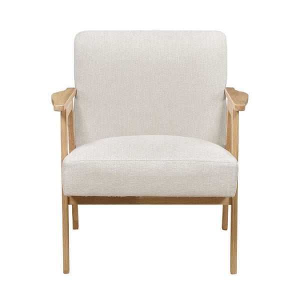 Cathy Accent Club Armchair, Soft Beige, Natural Brown Wood Frame -BM336181