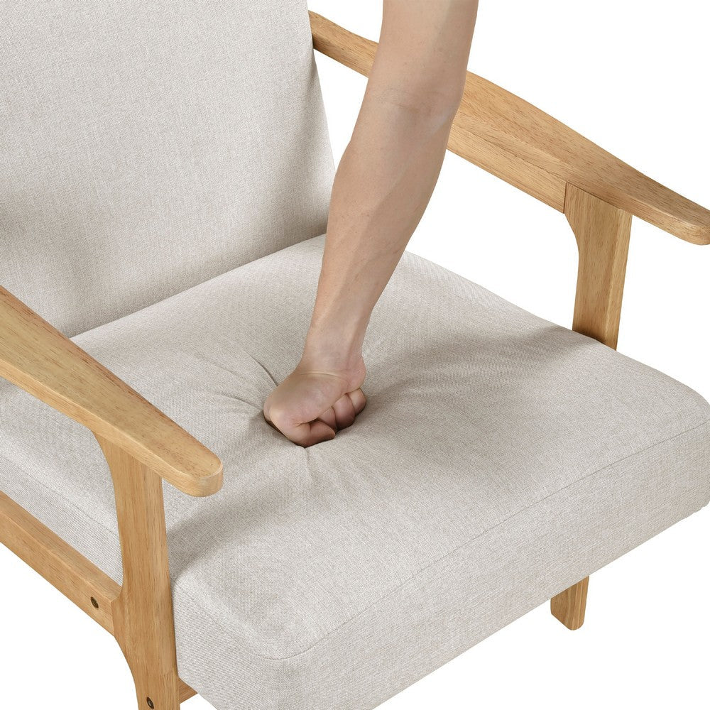 Cathy Accent Club Armchair, Soft Beige, Natural Brown Wood Frame -BM336181