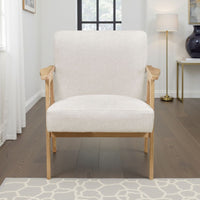 Cathy Accent Club Armchair, Soft Beige, Natural Brown Wood Frame -BM336181