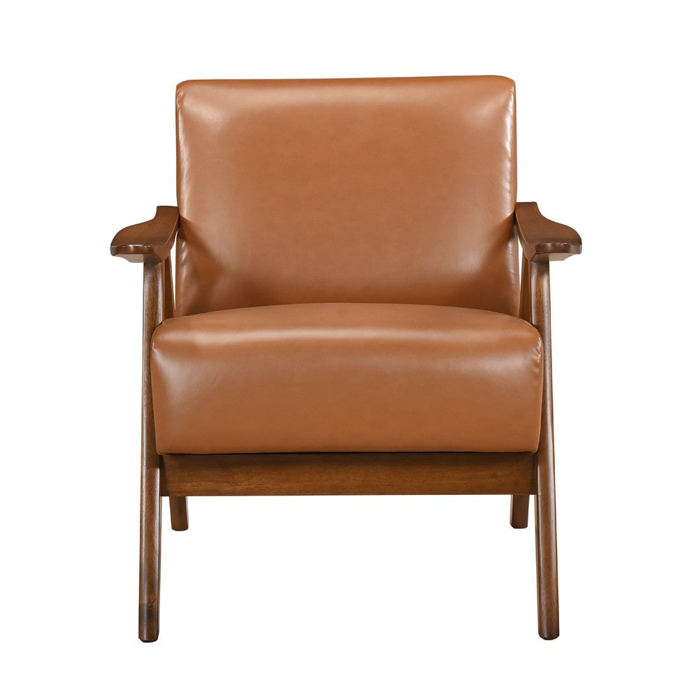 Indy Accent Club Armchair, Matte Brown Faux Leather, Solid Rubberwood -BM336185