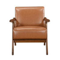 Indy Accent Club Armchair, Matte Brown Faux Leather, Solid Rubberwood -BM336185