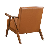 Indy Accent Club Armchair, Matte Brown Faux Leather, Solid Rubberwood -BM336185