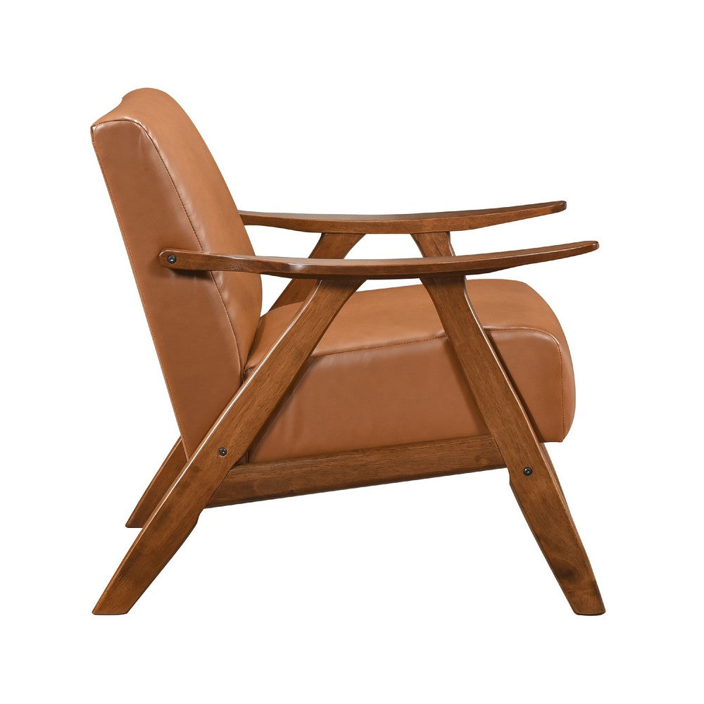 Indy Accent Club Armchair, Matte Brown Faux Leather, Solid Rubberwood -BM336185