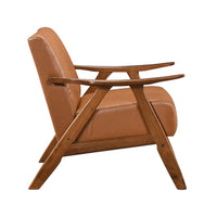 Indy Accent Club Armchair, Matte Brown Faux Leather, Solid Rubberwood -BM336185