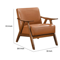 Indy Accent Club Armchair, Matte Brown Faux Leather, Solid Rubberwood -BM336185