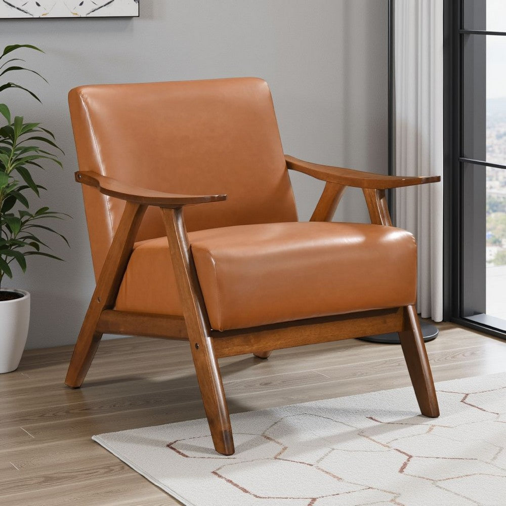 Indy Accent Club Armchair, Matte Brown Faux Leather, Solid Rubberwood -BM336185