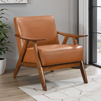 Indy Accent Club Armchair, Matte Brown Faux Leather, Solid Rubberwood -BM336185