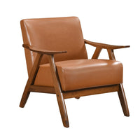 Indy Accent Club Armchair, Matte Brown Faux Leather, Solid Rubberwood -BM336185