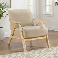 Indy Accent Club Armchair, Light Brown Textured, Solid Rubberwood -BM336186