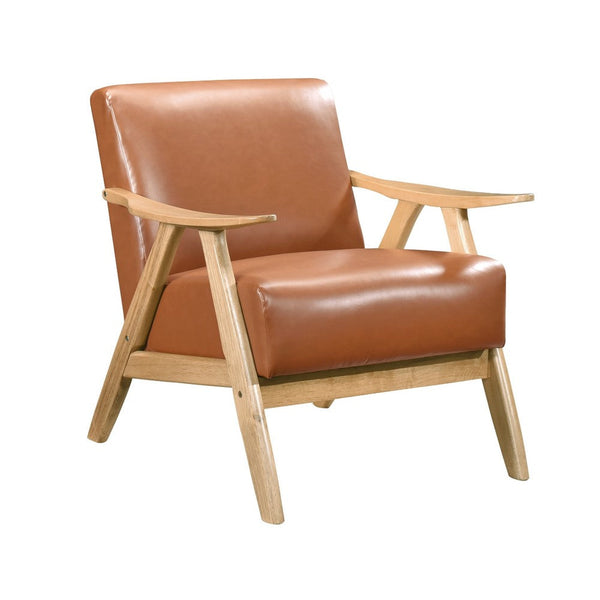 Indy Accent Club Armchair, Faux Leather, Natural Brown Solid Wood -BM336187