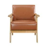 Indy Accent Club Armchair, Faux Leather, Natural Brown Solid Wood -BM336187