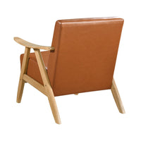 Indy Accent Club Armchair, Faux Leather, Natural Brown Solid Wood -BM336187