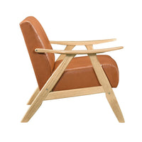 Indy Accent Club Armchair, Faux Leather, Natural Brown Solid Wood -BM336187