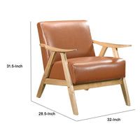 Indy Accent Club Armchair, Faux Leather, Natural Brown Solid Wood -BM336187