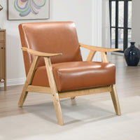 Indy Accent Club Armchair, Faux Leather, Natural Brown Solid Wood -BM336187