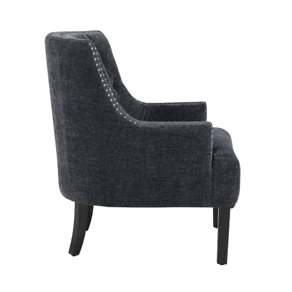 Daisie Accent Armchair, Button Tufted Black Chenille, Solid Wood  -BM336191