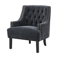 Daisie Accent Armchair, Button Tufted Black Chenille, Solid Wood  -BM336191