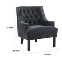 Daisie Accent Armchair, Button Tufted Black Chenille, Solid Wood  -BM336191
