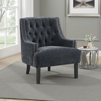 Daisie Accent Armchair, Button Tufted Black Chenille, Solid Wood  -BM336191