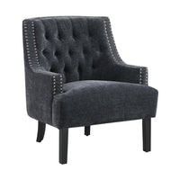 Daisie Accent Armchair, Button Tufted Black Chenille, Solid Wood  -BM336191