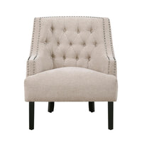 Daisie Accent Armchair, Button Tufted Beige Chenille, Solid Wood -BM336192