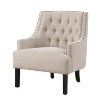 Daisie Accent Armchair, Button Tufted Beige Chenille, Solid Wood -BM336192