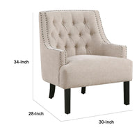 Daisie Accent Armchair, Button Tufted Beige Chenille, Solid Wood -BM336192
