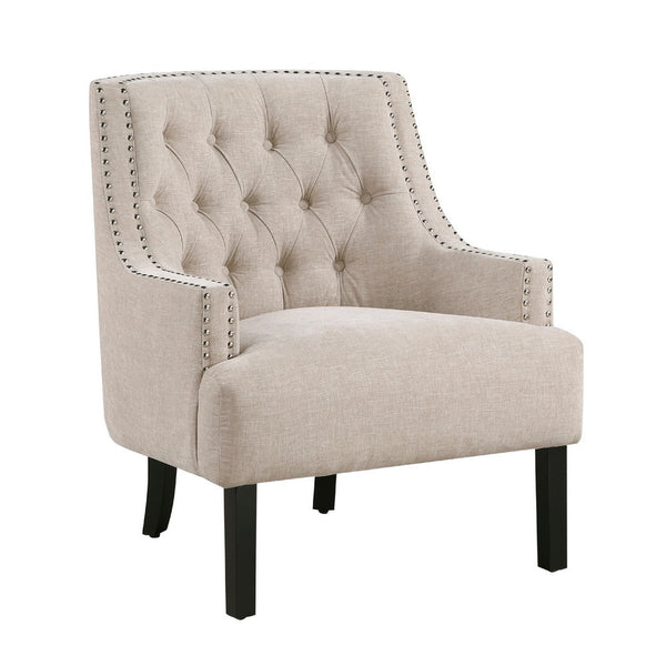 Daisie Accent Armchair, Button Tufted Beige Chenille, Solid Wood -BM336192