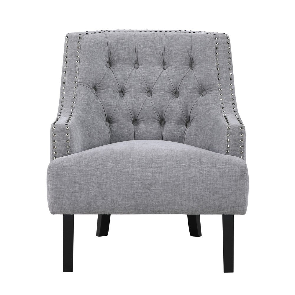 Daisie Accent Armchair, Button Tufted Gray Chenille, Solid Wood -BM336193