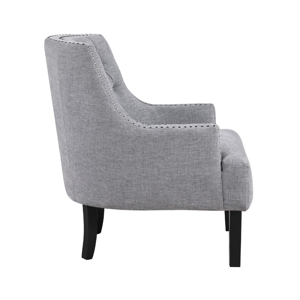 Daisie Accent Armchair, Button Tufted Gray Chenille, Solid Wood -BM336193