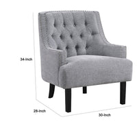 Daisie Accent Armchair, Button Tufted Gray Chenille, Solid Wood -BM336193