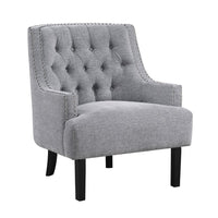 Daisie Accent Armchair, Button Tufted Gray Chenille, Solid Wood -BM336193